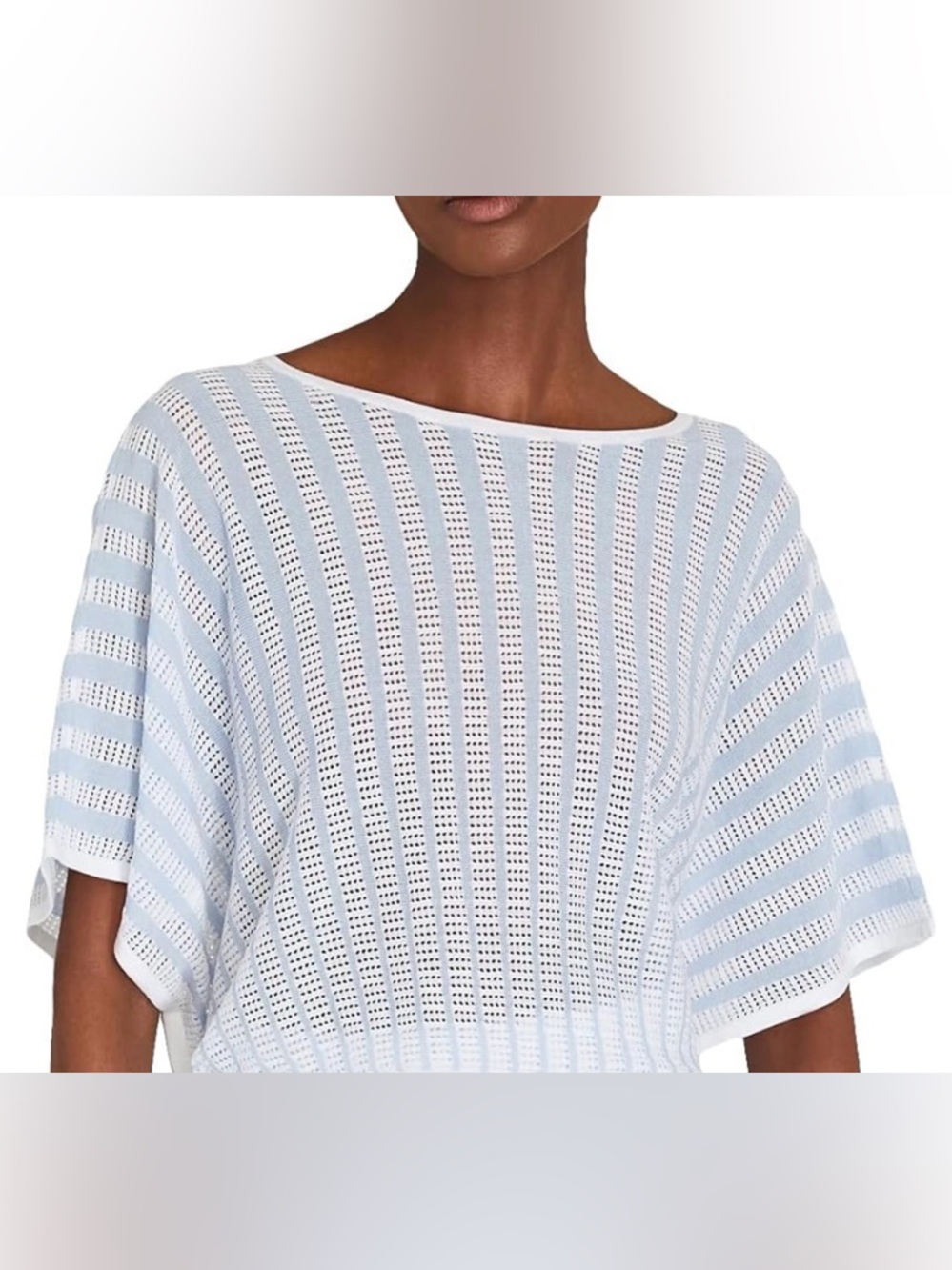 Club Monaco Blue and White Striped Pointelle Sweater Size S